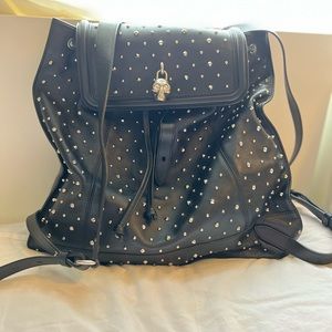 Alexander McQueen Studded Leather Skull-Padlock Backpack, Black calfskin